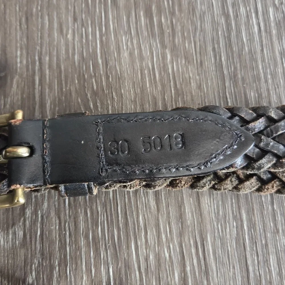 Braided Brown Leather Belt - Solid Brass Buckle - 30